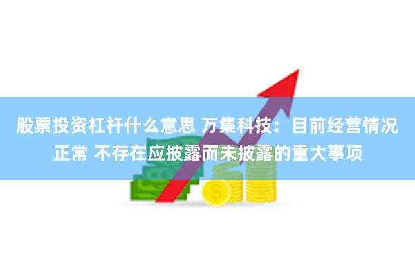 股票投资杠杆什么意思 万集科技：目前经营情况正常 不存在应披露而未披露的重大事项