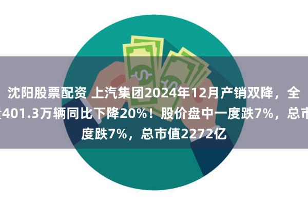 沈阳股票配资 上汽集团2024年12月产销双降，全年累计销量401.3万辆同比下降20%！股价盘中一度跌7%，总市值2272亿